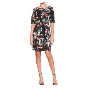 Banana Republic Black Dress with Red and White Floral Design